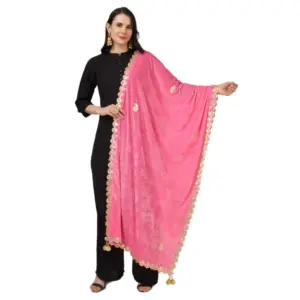 Women's Velvet Gotta Patti Dupatta (Pink, Length:?2.25 to 2.50 Mtr)