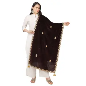 Women's Velvet Gotta Patti Dupatta (Brown, Length:?2.25 to 2.50 Mtr)