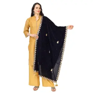 Women's Velvet Gotta Patti Dupatta (Blue, Length:?2.25 to 2.50 Mtr)