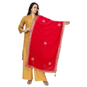 Women's Velvet Gotta Patti Dupatta (Pink, Length:?2.25 to 2.50 Mtr)