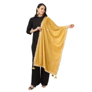 Women's Velvet Gotta Patti Dupatta (Yellow, Length:?2.25 to 2.50 Mtr)