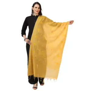 Women's Cotton Embroidered Dupatta (Yellow, Length:?2.25 to 2.50 Mtr)