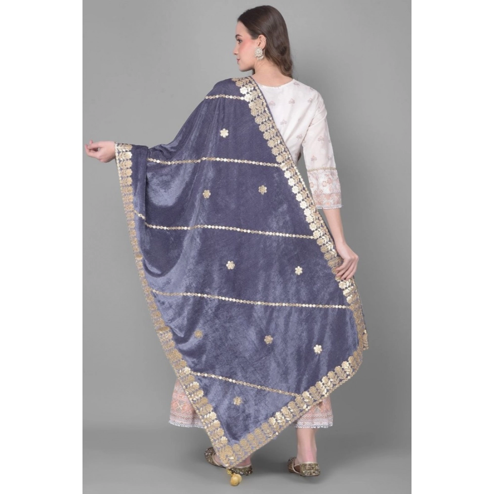 Women's Velvet Gotta Patti Dupatta (Grey, Length:?2.25 to 2.50 Mtr) - Image 4