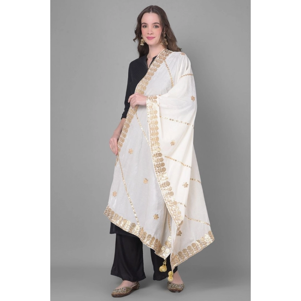 Women's Velvet Gotta Patti Dupatta (White, Length:?2.25 to 2.50 Mtr) - Image 4