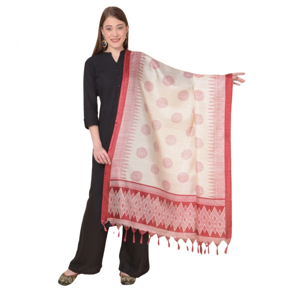Women's Art Silk Printed Dupatta (Maroon, Length:?2.25 to 2.50 Mtr)