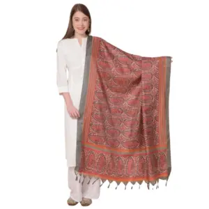 Women's Art Silk Printed Dupatta (Orange, Length:?2.25 to 2.50 Mtr)