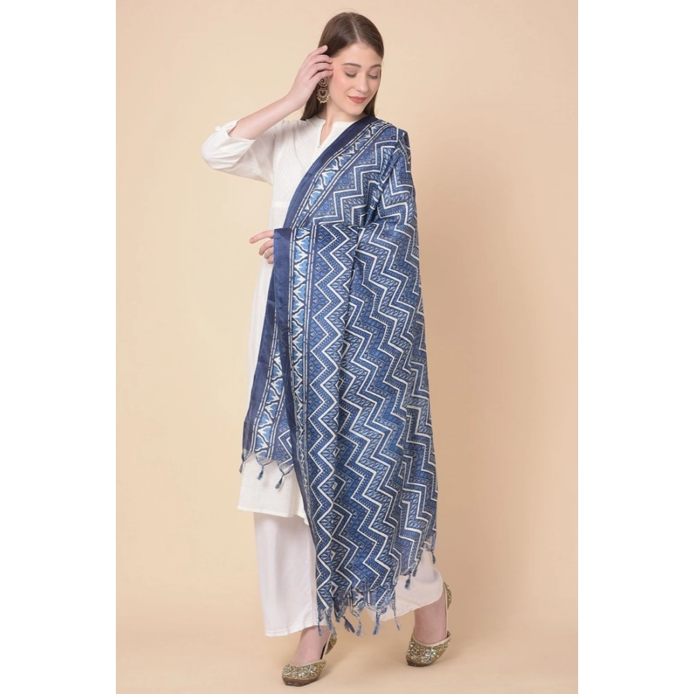 Women's Art Silk Printed Dupatta (Blue, Length:?2.25 to 2.50 Mtr) - Image 3