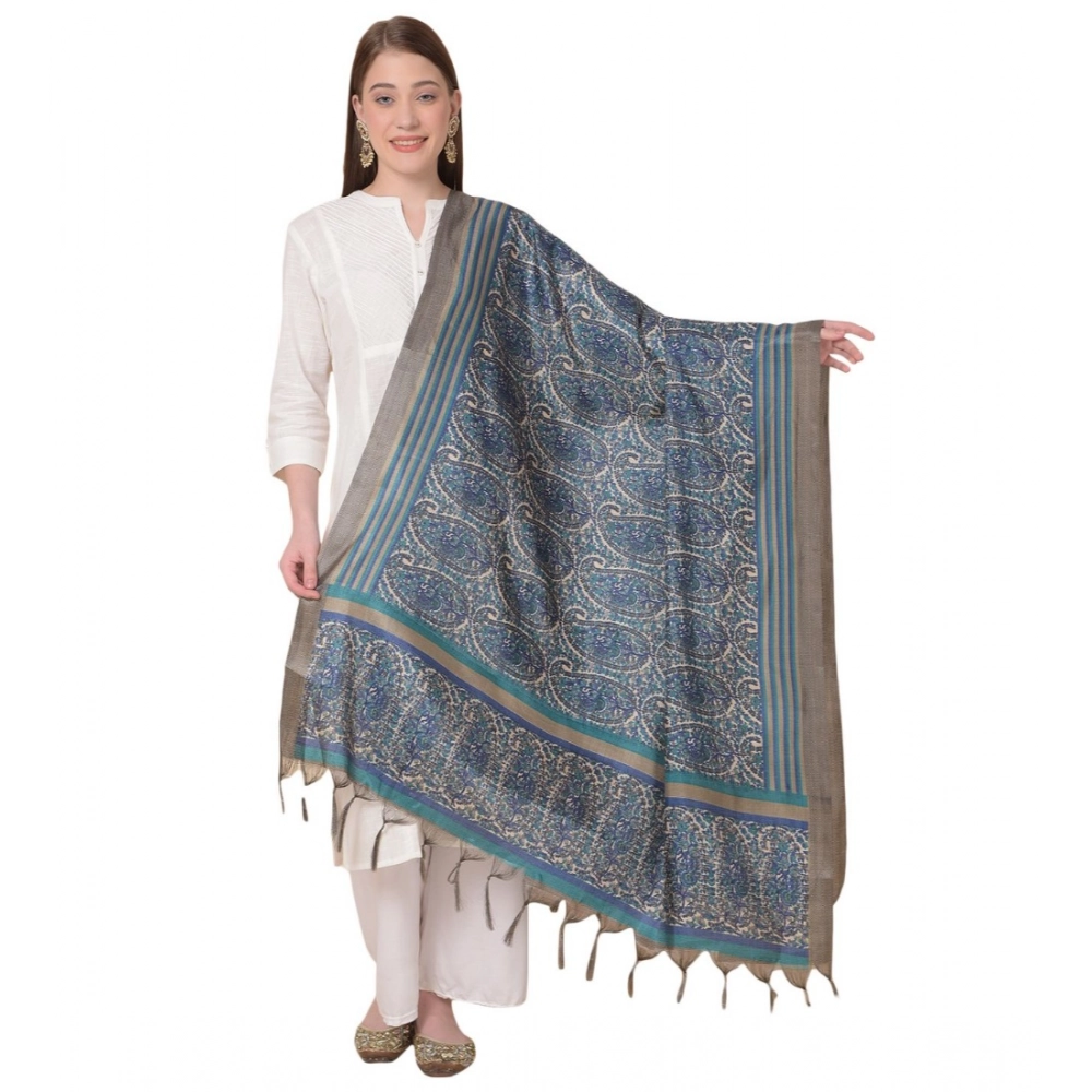 Women's Art Silk Printed Dupatta (Blue, Length:?2.25 to 2.50 Mtr)