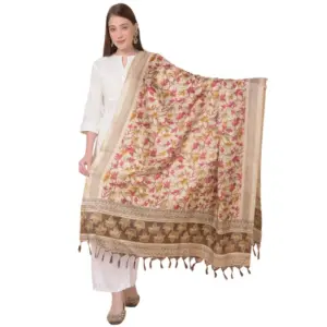 Women's Art Silk Printed Dupatta (Gold, Length:?2.25 to 2.50 Mtr)