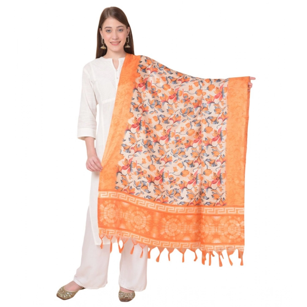 Women's Art Silk Printed Dupatta (Orange, Length:?2.25 to 2.50 Mtr)