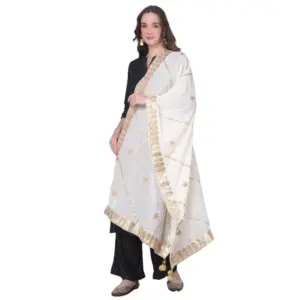 Women's Velvet Gotta Patti Dupatta (White, Length:?2.25 to 2.50 Mtr)