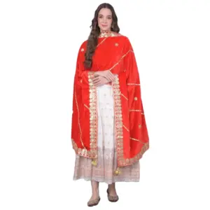 Women's Velvet Gotta Patti Dupatta (Red, Length:?2.25 to 2.50 Mtr)