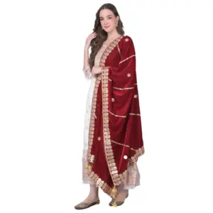 Women's Velvet Gotta Patti Dupatta (Maroon, Length:?2.25 to 2.50 Mtr)
