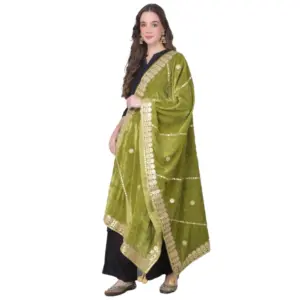 Women's Velvet Gotta Patti Dupatta (Olive, Length:?2.25 to 2.50 Mtr)