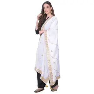 Women's Velvet Gotta Patti Dupatta (Off White, Length:?2.25 to 2.50 Mtr)