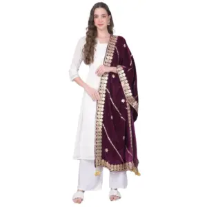 Women's Velvet Gotta Patti Dupatta (Wine, Length:?2.25 to 2.50 Mtr)