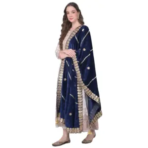Women's Velvet Gotta Patti Dupatta (Navy, Length:?2.25 to 2.50 Mtr)