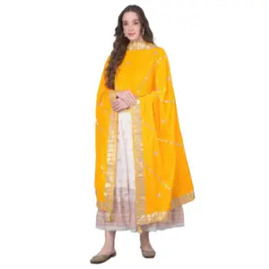 Women's Velvet Gotta Patti Dupatta (Yellow, Length:?2.25 to 2.50 Mtr)