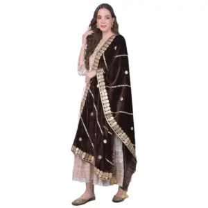 Women's Velvet Gotta Patti Dupatta (Brown, Length:?2.25 to 2.50 Mtr)