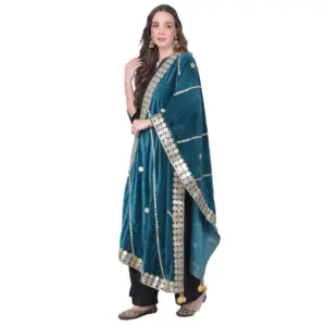 Women's Velvet Gotta Patti Dupatta (Teal, Length:?2.25 to 2.50 Mtr)