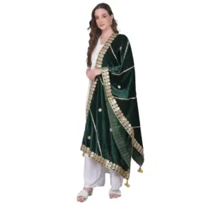Women's Velvet Gotta Patti Dupatta (Green, Length:?2.25 to 2.50 Mtr)
