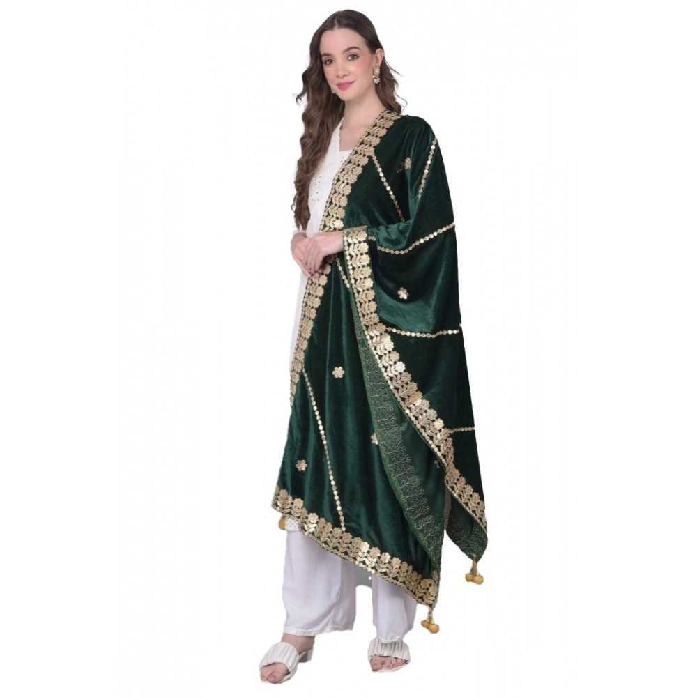 Women's Velvet Gotta Patti Dupatta (Green, Length:?2.25 to 2.50 Mtr)