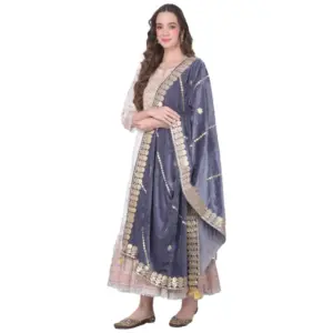 Women's Velvet Gotta Patti Dupatta (Grey, Length:?2.25 to 2.50 Mtr)