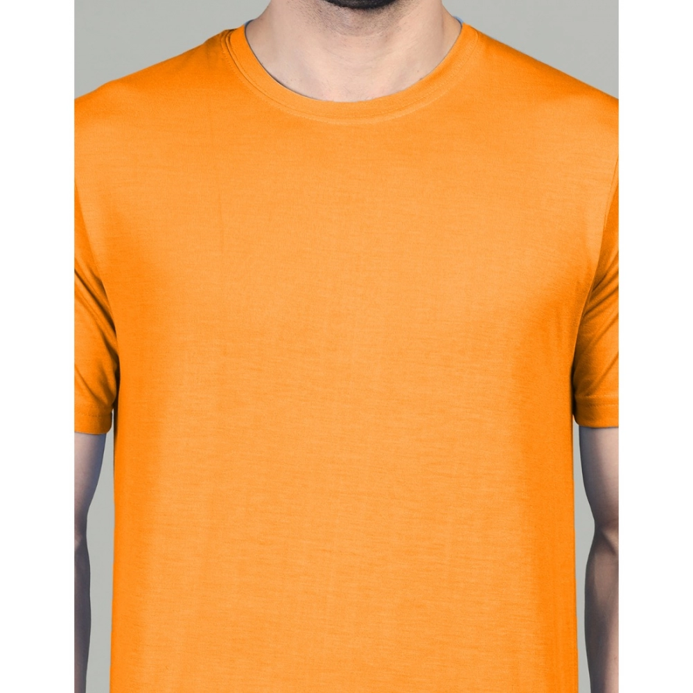 Men's?Casual Half Sleeve Solid Cotton Blended Round Neck T-shirt (Orange) - Image 3