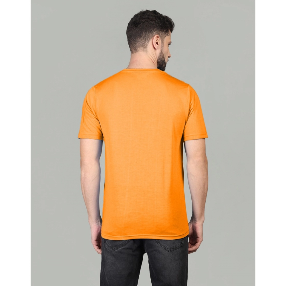 Men's?Casual Half Sleeve Solid Cotton Blended Round Neck T-shirt (Orange) - Image 7