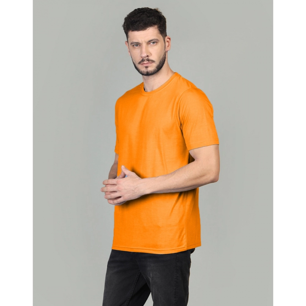 Men's?Casual Half Sleeve Solid Cotton Blended Round Neck T-shirt (Orange) - Image 5