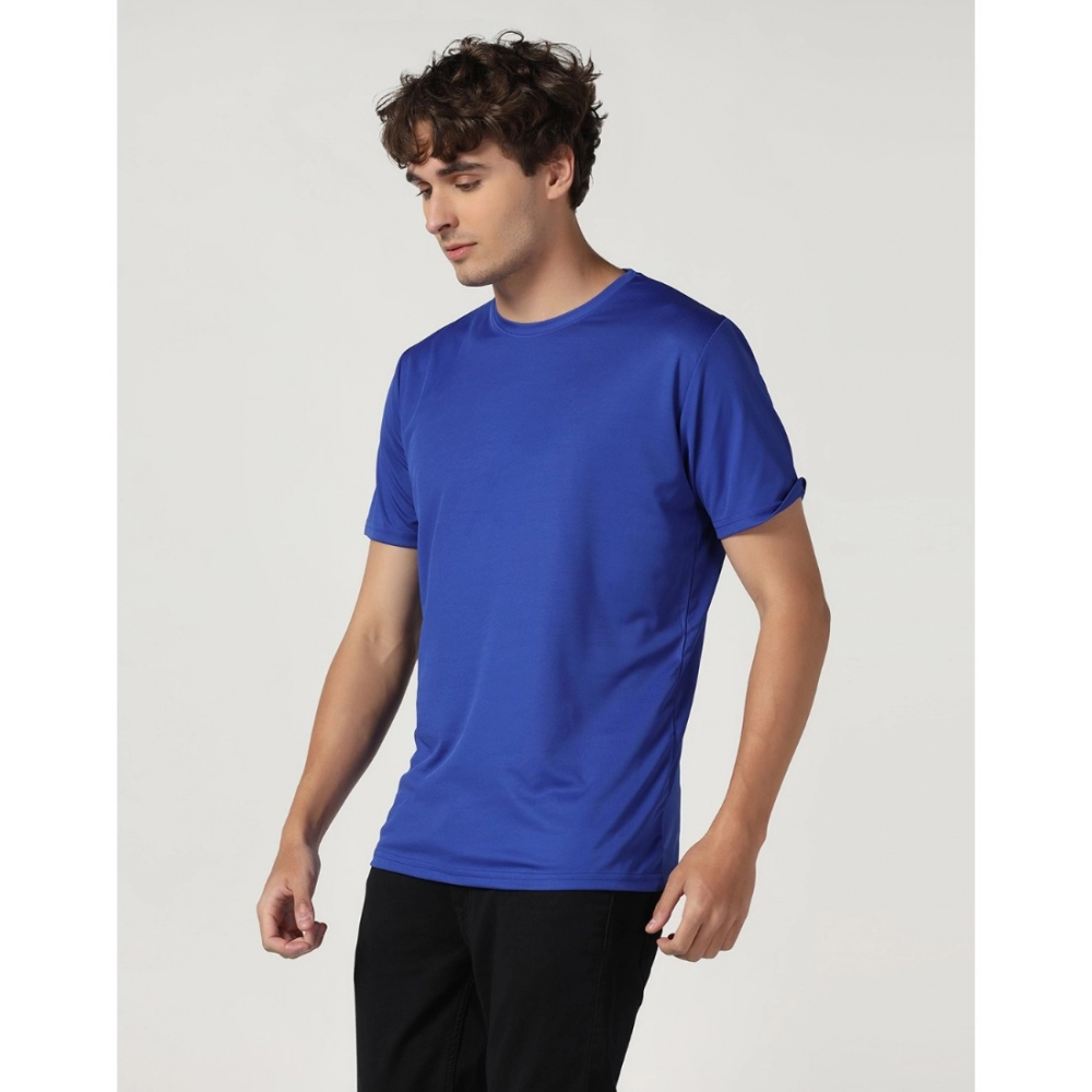Men's?Casual Half Sleeve Solid Polyester Round Neck T-shirt (Royal) - Image 4