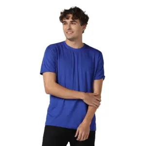 Men's?Casual Half Sleeve Solid Polyester Round Neck T-shirt (Royal)