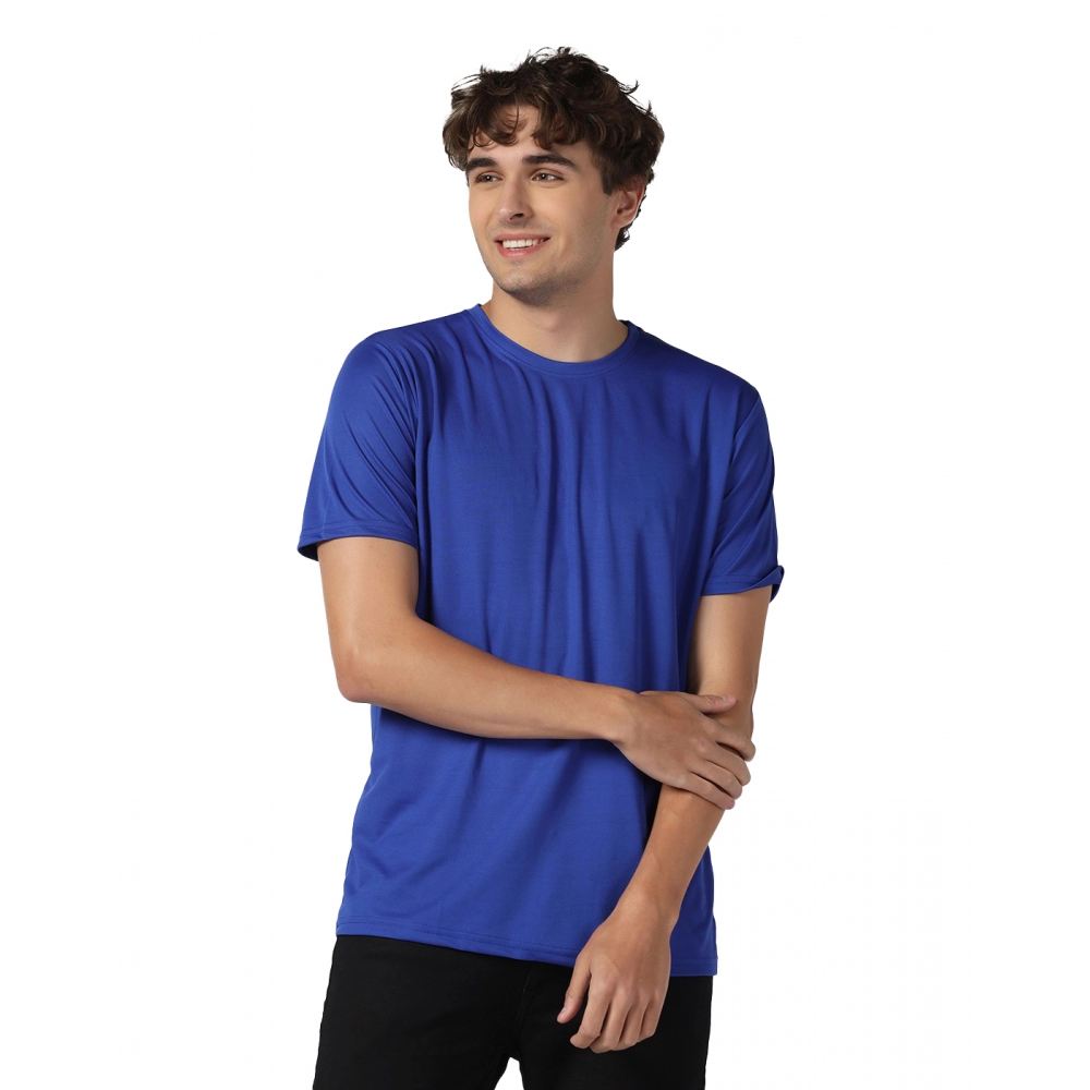 Men's?Casual Half Sleeve Solid Polyester Round Neck T-shirt (Royal)