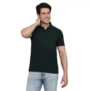 Men's?Casual Half Sleeve Solid Cotton Blended Polo Neck T-shirt (Green)