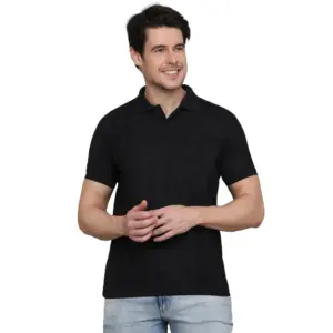 Men's?Casual Half Sleeve Solid Cotton Blended Polo Neck T-shirt (Black)