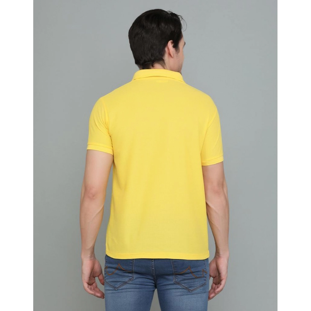 Men's?Casual Half Sleeve Solid Cotton Blended Polo Neck T-shirt (Yellow) - Image 7