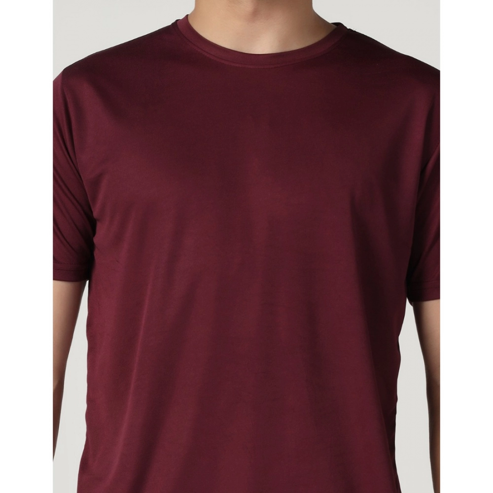 Men's?Casual Half Sleeve Solid Polyester Round Neck T-shirt (Maron) - Image 7