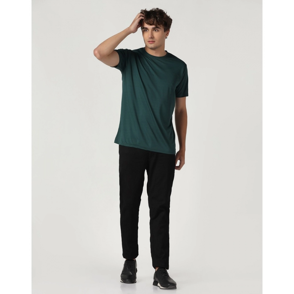 Men's?Casual Half Sleeve Solid Polyester Round Neck T-shirt (Green) - Image 2