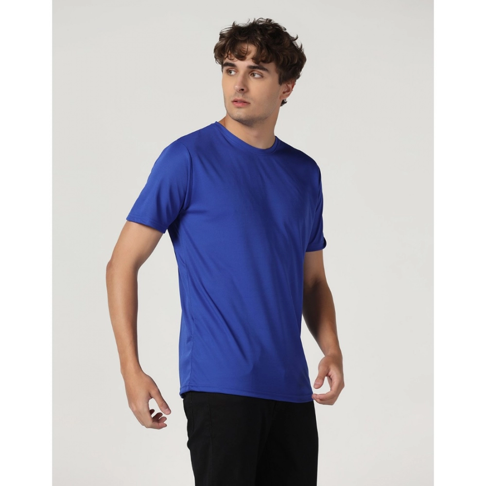 Men's?Casual Half Sleeve Solid Polyester Round Neck T-shirt (Royal) - Image 3