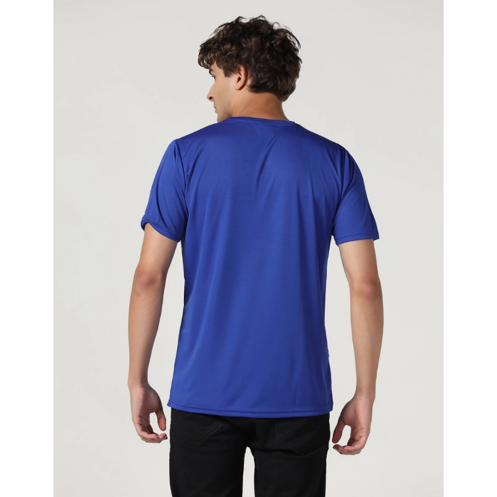 Men's?Casual Half Sleeve Solid Polyester Round Neck T-shirt (Royal) - Image 7