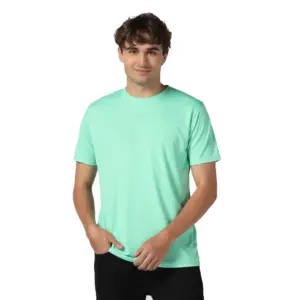 Men's?Casual Half Sleeve Solid Polyester Round Neck T-shirt (Lgreen)