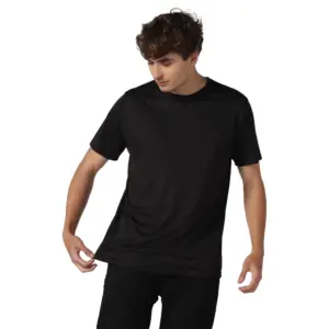Men's?Casual Half Sleeve Solid Polyester Round Neck T-shirt (Black)