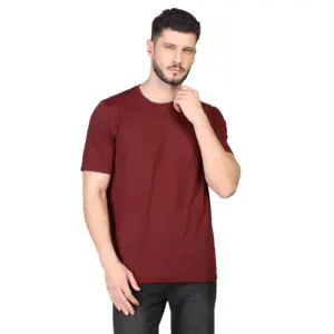 Men's?Casual Half Sleeve Solid Cotton Blended Round Neck T-shirt (Maroon)
