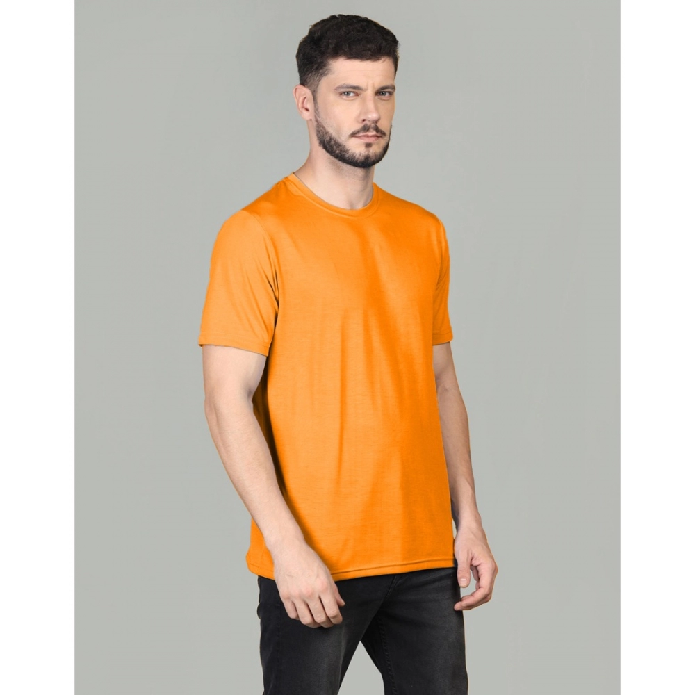 Men's?Casual Half Sleeve Solid Cotton Blended Round Neck T-shirt (Orange) - Image 4