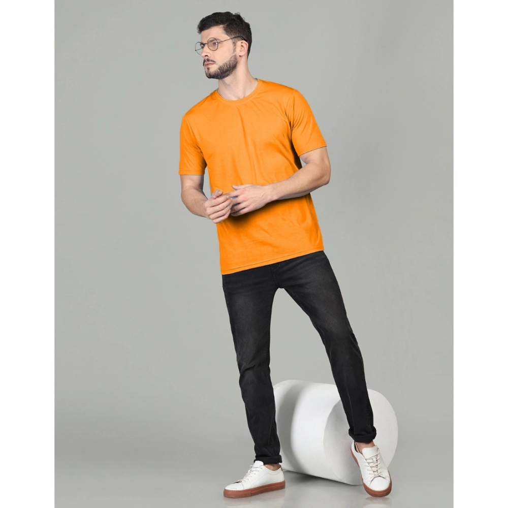 Men's?Casual Half Sleeve Solid Cotton Blended Round Neck T-shirt (Orange) - Image 2
