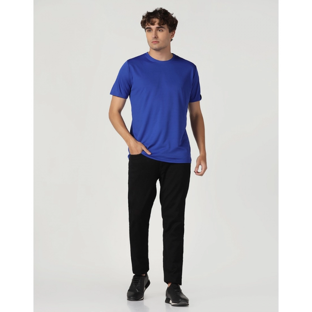 Men's?Casual Half Sleeve Solid Polyester Round Neck T-shirt (Royal) - Image 2