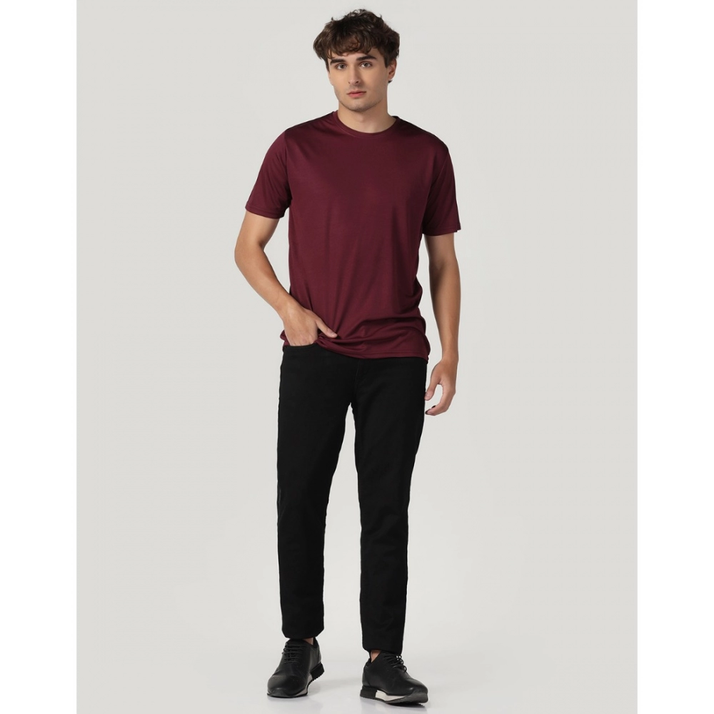 Men's?Casual Half Sleeve Solid Polyester Round Neck T-shirt (Maron) - Image 2