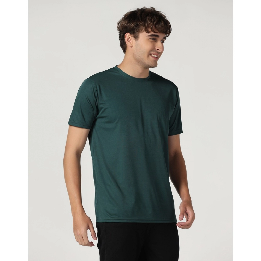 Men's?Casual Half Sleeve Solid Polyester Round Neck T-shirt (Green) - Image 4