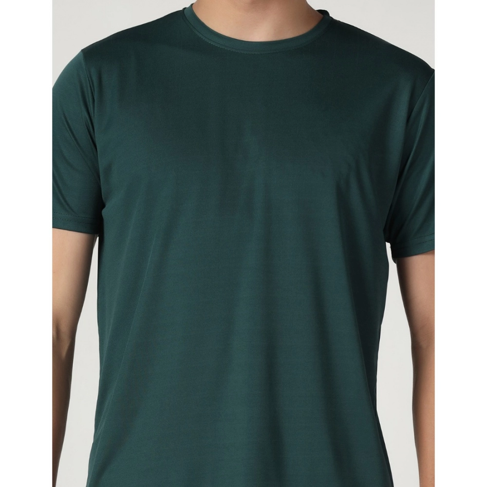 Men's?Casual Half Sleeve Solid Polyester Round Neck T-shirt (Green) - Image 5