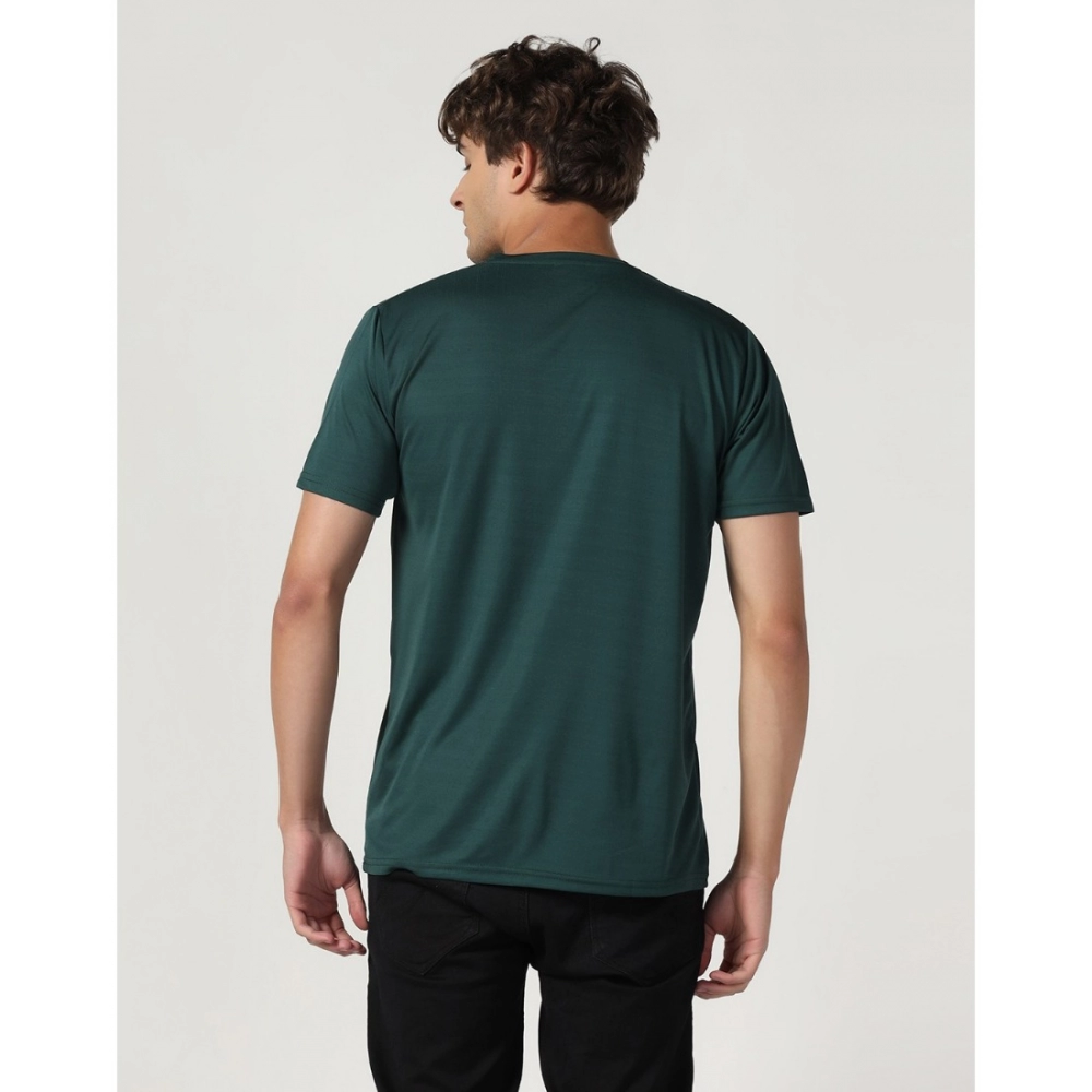 Men's?Casual Half Sleeve Solid Polyester Round Neck T-shirt (Green) - Image 7
